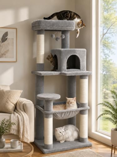 MUTTROS 56.3" Cat Tree with Metal Hammock, 2-Door Condo, 6 Tiers by MUTTROS