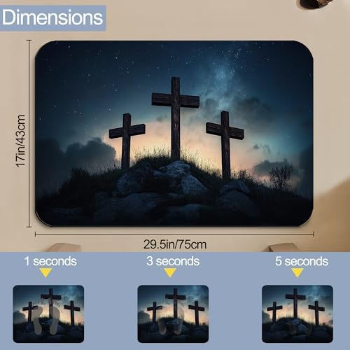 Three Wooden Cross Bathroom Rugs, Non Slip Quick Dry Starry Sky Night Bath Mats - Image 2