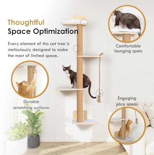 Wall Mounted Cat Tree, 50 Inch Tall Wall Cat Tree, 4 Tier Cat Climbing Wall - Image 5