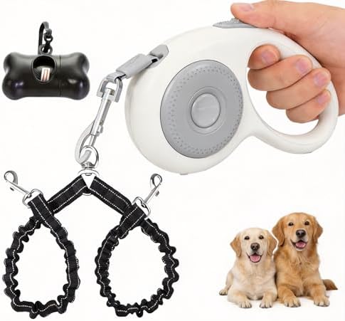 Dual Retractable Dog Leash for 2 Large Dogs, One-button Break and Lock by FEGCZP