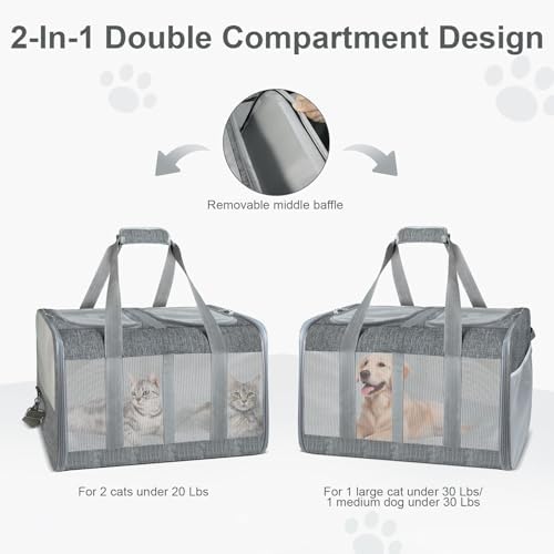 Soft-Sided Cat Carrier for 2 Cats, Breathable Mesh Design, Airline Approved - Image 6