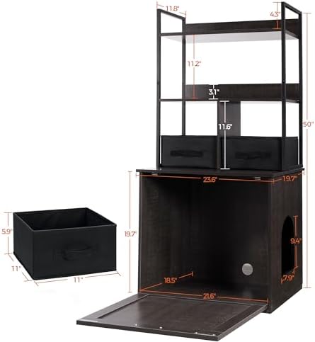 DWANTON Cat Litter Box Enclosure, 2 Storage Shelves and 2 Drawers - Image 5