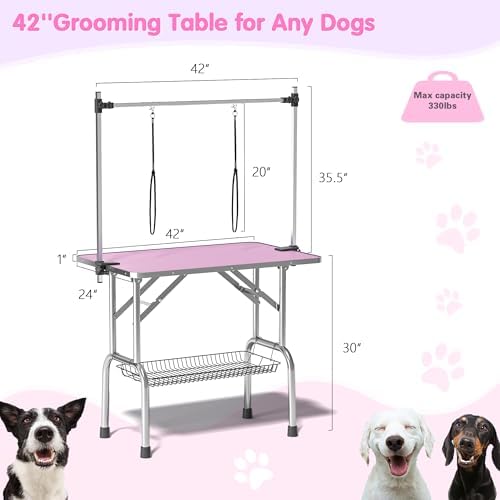 Lyromix 42'' Stainless Steel Pet Dog Grooming Table, Arm/Noose/Tray - Image 2