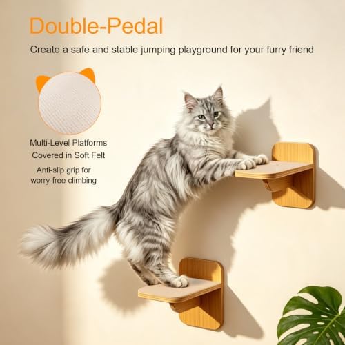 Wall-Mounted Cat Hammock with 2 Wooden Perching Steps—a Suspended Solid Wood - Image 3