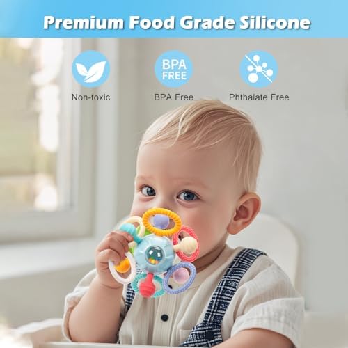 Baby Montessori Sensory Teething Toy 0-6 6-12 Months, Teether Ball & Rattle - Image 5