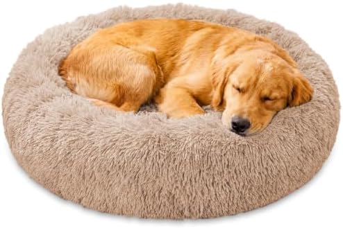 JOLLYVOGUE Calming Washable Dog Beds Large Sized Dog, 36inch Donut Large Dog Bed by JOLLYVOGUE