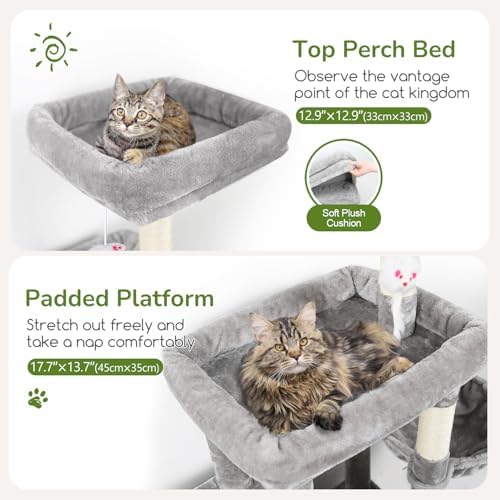 Globlazer 52in Cat Tree Tower for Indoor Cats, 2 Condos, Light Grey - Image 2