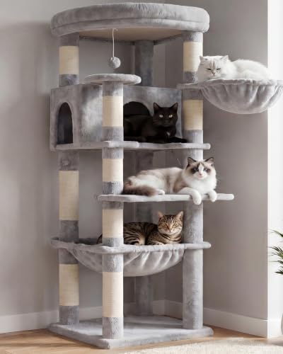Heybly 53.1" Corner Cat Tree for Large Cats – Interactive Play HCT029W by HEYBLY