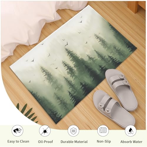 Giwawa Green Misty Forest Bath Rug Mountain Woodland Bathtub Mat Non Slip - Image 5