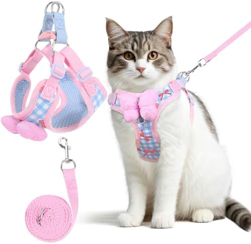 Cat Harness and Leash Set, Escape Proof Soft Vest Walk Pink Medium by NCMAMA