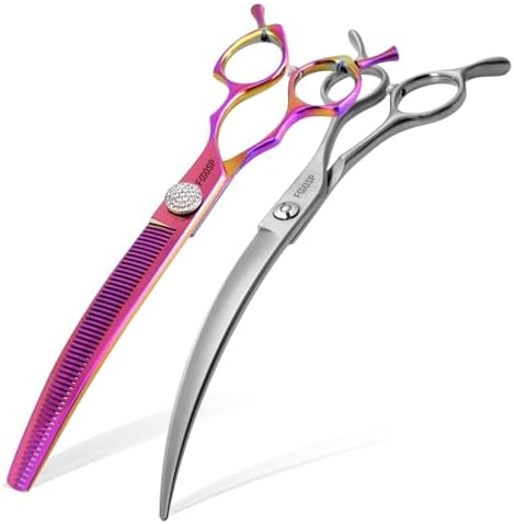 45°Curved Dog Grooming Scissors Curved Thinning Shears 2PCS Combo by FOGOSP