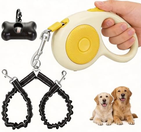 Small Breed Dual Retractable Dog Leash One-Button Break and Lock, Non-Slip Grip by FEGCZP