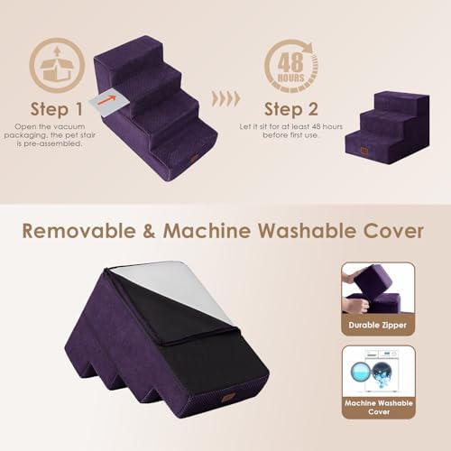 EHEYCIGA Dog Stairs for Small Dogs 13.5" H, 3-Step Dog Steps - Image 6