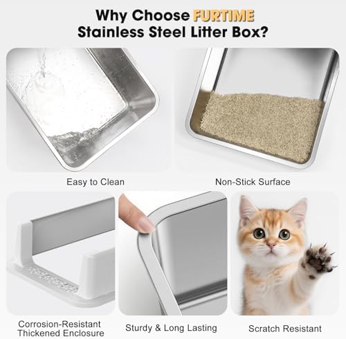 FURTIME Stainless Steel Cat Litter Box, Small Cats Metal Litter Box - Image 6