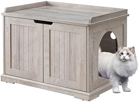 unipaws Cat Litter Box Enclosure Furniture, Hidden Litter Box Cover by unipaws