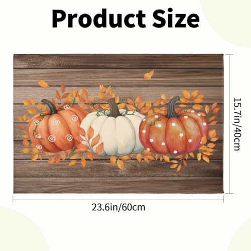 Giwawa Autumn Pumpkin Bath Rug Rustic Wood Bathroom Mat Non Slip Absorbent - Image 3