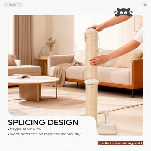 FDW 22 Inch Cat Scratching Post, Natural Sisal Cat Pole - Image 4