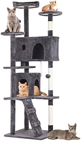 BestPet | 70" Cat Tree Tower | Light Gray | Sturdy Multi-Level Cat Tree by BestPet