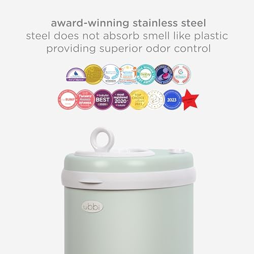 Ubbi Stainless Steel Diaper Pail, No Special Bags, Odor-Locking, Sage Green - Image 5