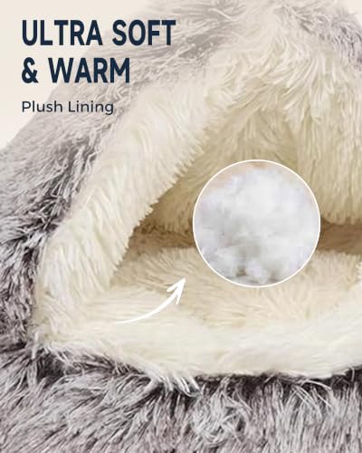 ShinHye Cat Bed Round Plush Fluffy Hooded Cat Bed Cave, Cozy - Image 4