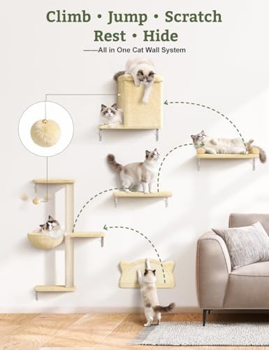 5-in-1 Cat Wall Shelves, Solid Wood Cat Wall Furniture Set - Image 2