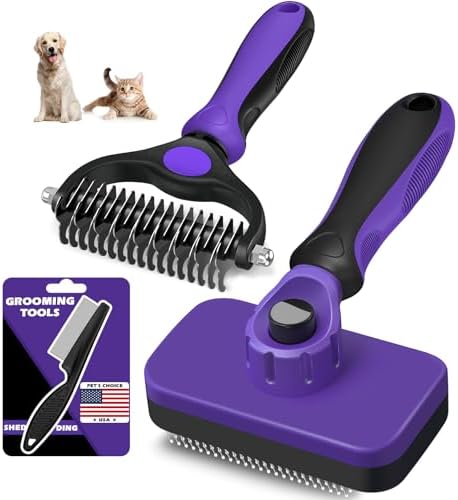Professional 3PCS Self Cleaning Slicker Brush & Pet Grooming Rake & Flea Comb by Augwind