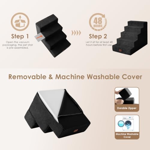 EHEYCIGA Dog Stairs for Bed 22.5" H, 5-Step Extra Wide Dog Steps - Image 6