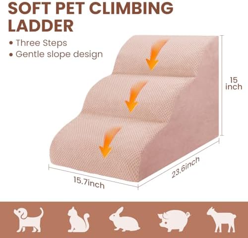 Dog Stairs for Small Dogs, 3 Tiers High Density Foam Dog Ramp, Extra Wide - Image 6