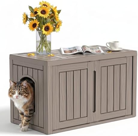Cat Litter Box Enclosure, Indoor Outdoor Cat House by KFY
