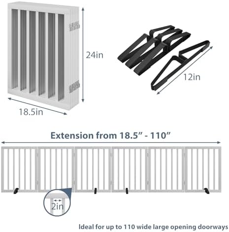 Dog Gates for Doorways Extra Wide 110inches, Wooden Freestanding Pet Gates for - Image 6