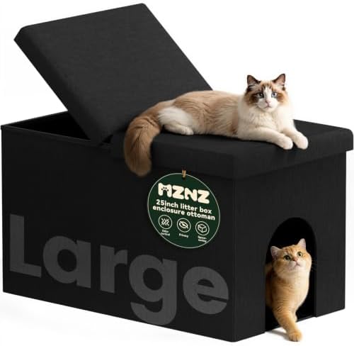 3-in-1 Cat Litter Box Enclosure Furniture, Cat Ottoman Bench by MZNZ