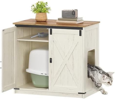 Hzuaneri Cat Litter Box Enclosure, Tall Hidden Litter Box Furniture Cabinet by Hzuaneri