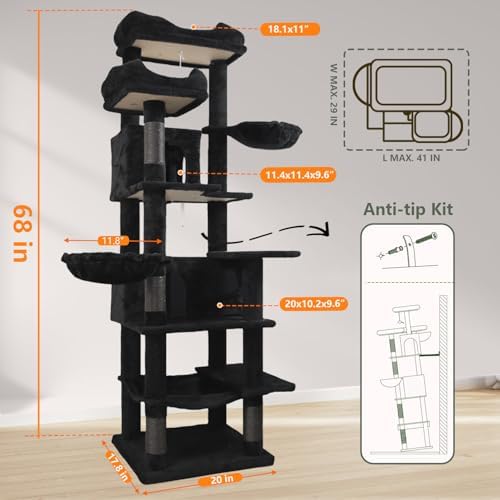 68 Inches Multi-Level Large and Tall Cat Tree Tower - Image 6
