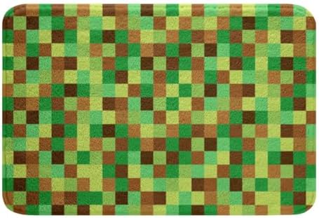 Pixelated Grid Bathroom Rug, Geometric Camo Blocks Non Slip Bath Mat by Manfei