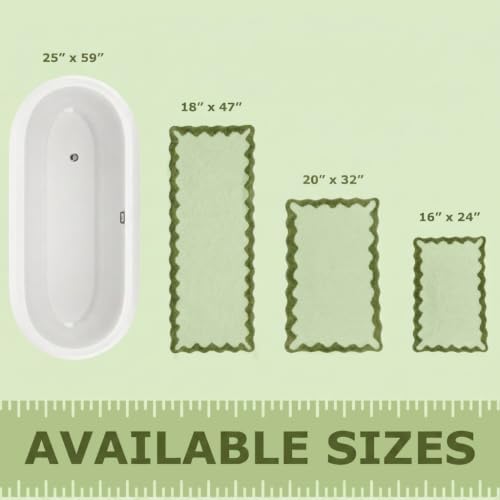 Cute Green Scalloped Bathroom Mat, Fun Plush Luxury Microfiber Bath Rug - Image 3