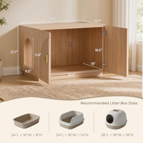 Amunrbrek Cat Litter Box Enclosure Furniture, 31.5" Arched Fluted Cabinet - Image 6
