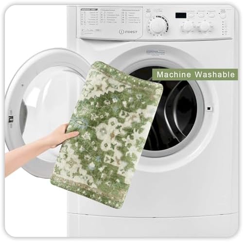 Uphome Vintage Bathroom Runner Rug Sage Green Boho Non-Slip Kitchen Runner - Image 4