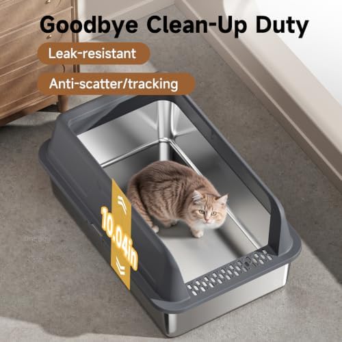 High-Sided Stainless Steel XL Cat Litter Box - Image 7