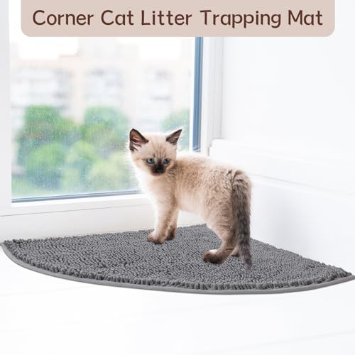 Tinideya Corner Cat Litter Mat Trapping Waterproof Non Slip, Dark Gray - Image 5