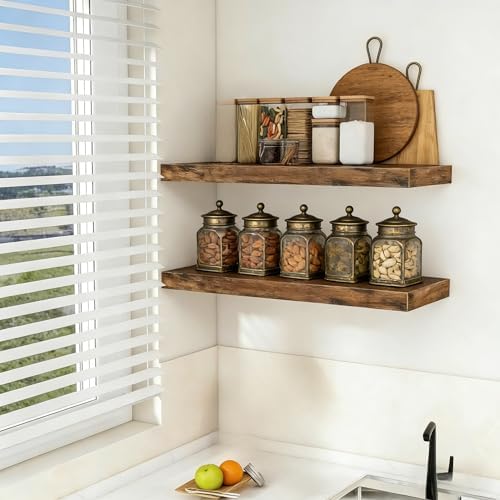 Vervida® Rustic Brown Floating Wall Shelves 35.4in Set of 3 Farmhouse - Image 2
