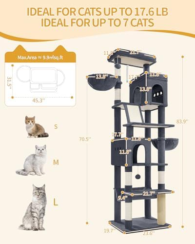 Hzuaneri Tall Cat Tree 84 Inch, Indoor Large Multi-Level Cat Tower - Image 3