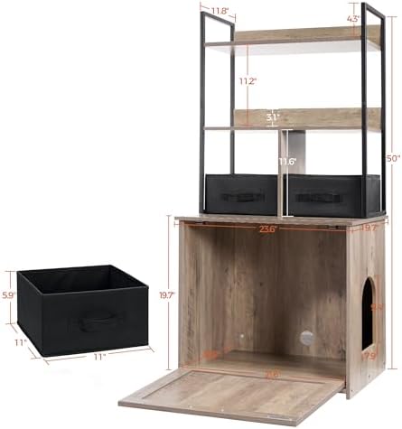 DWANTON Cat Litter Box Enclosure, 2 Storage Shelves and 2 Drawers - Image 5