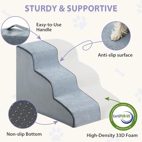 LEXTRO Dog Stairs for Small Dogs, 3-Steps Dog Ramp for Bed and Couch, Pet Stairs - Image 4