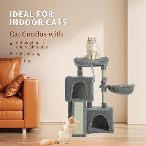 35.8 Inch Cat Tree Double Beds Hammock Scratcher Perch Toy Ball Grey Upgraded - Image 2
