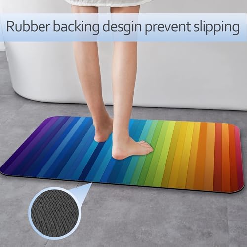Bathroom Rug 29.5"x17", Abstract Rainbow Lines Bath Mat - Image 3
