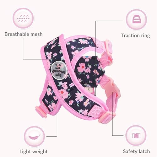 Patas Lague Dog Harness Medium Sized Dog Pet Vest Leash Set Floral Pink L - Image 3
