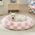 Ohocut Checkered Dog Bed, Cute Girly Pink Retro Style Aesthetic Round Warming by Ohocut