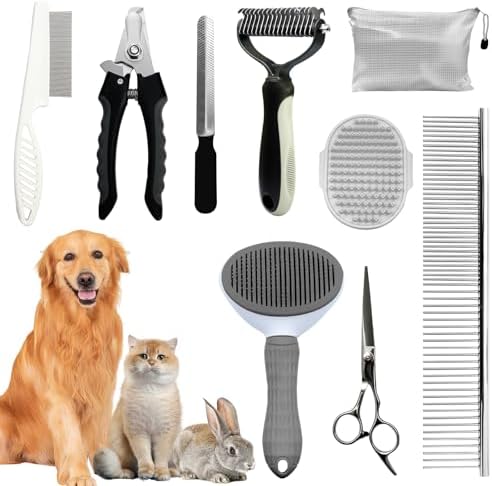 Dog Brush & Grooming Kit – 9-Piece Pet Brush & Deshedding Set by Aiolpy