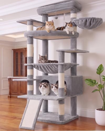 Heybly Tall Cat Tree for Large Cat, 75.2-inch Multi-Level Cat Tower HCT038W by HEYBLY