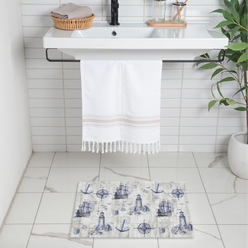 Giwawa Nautical Anchor Bath Rug Sailboat Lighthouse Soft Doormat Non Slip - Image 2